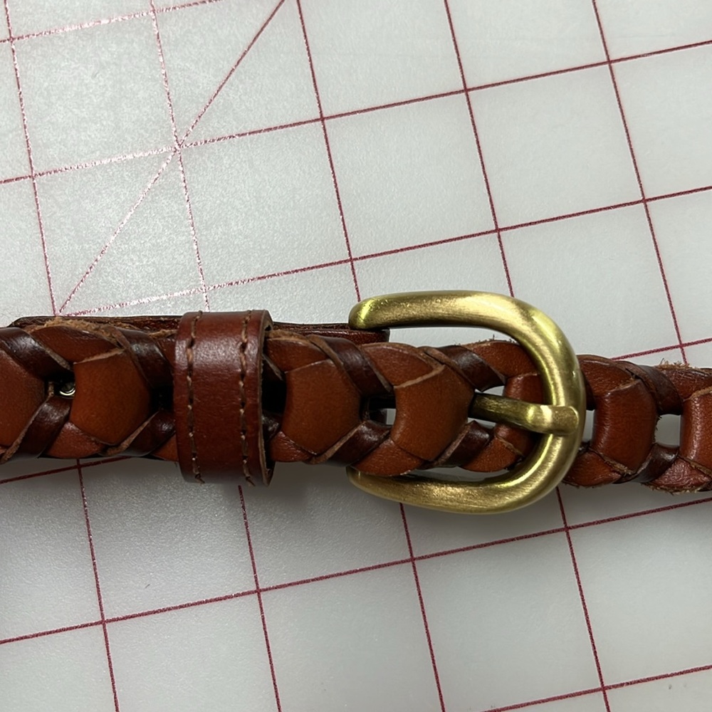 PATRICIA NASH Preppy Office 100% Leather Brass Buckle Link Brown 46" Casual Belt - Picture 11 of 11